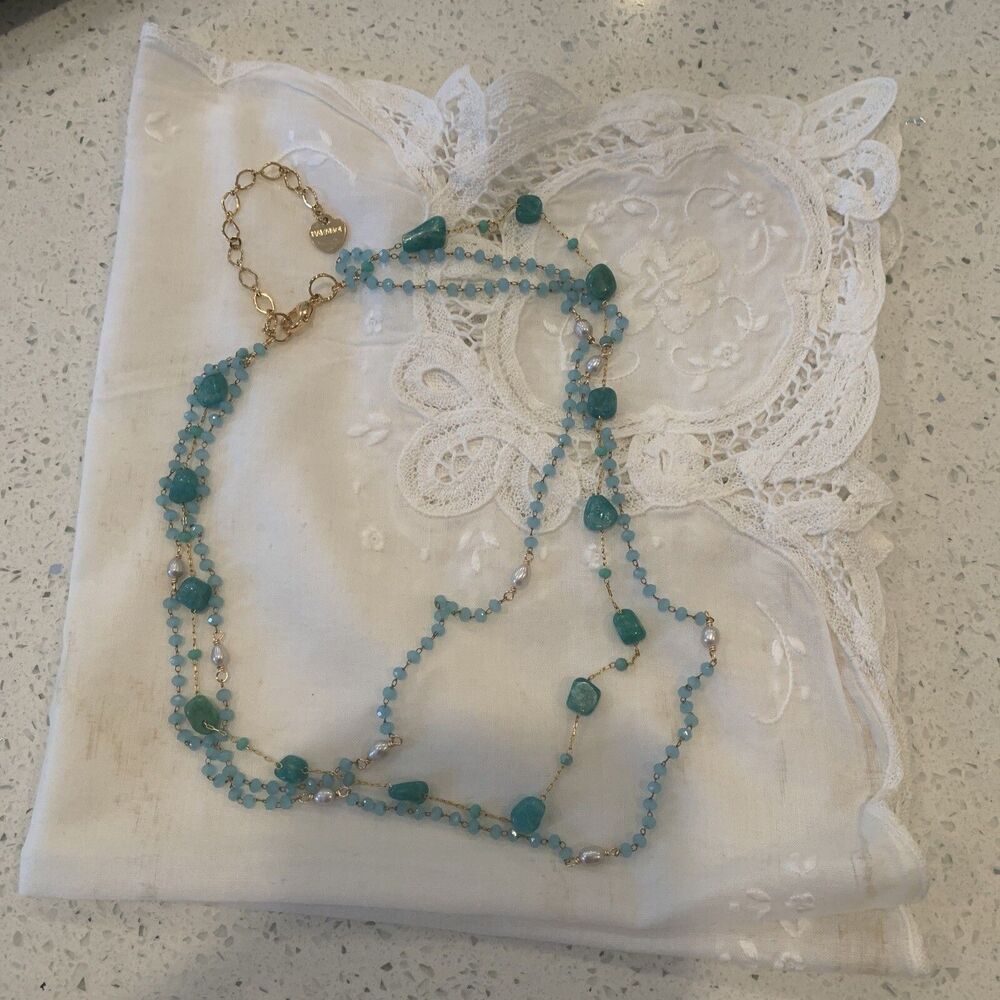 NAKAMOL Two Strand Gold Tone Semi Precious Stone & Pearl Necklace